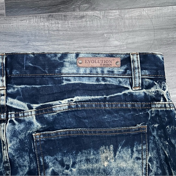 Evolution In Design Men’s Size 40x34 Dark Acid Wash Faded Ripped Jeans Blue - Picture 5 of 8